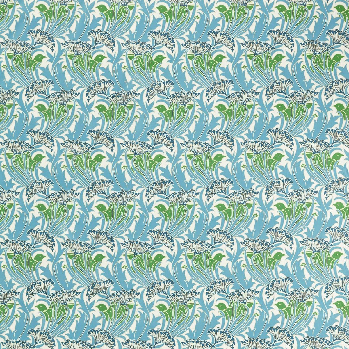 Laceflower Garden Green/Lagoon Fabric by William Morris & Co.