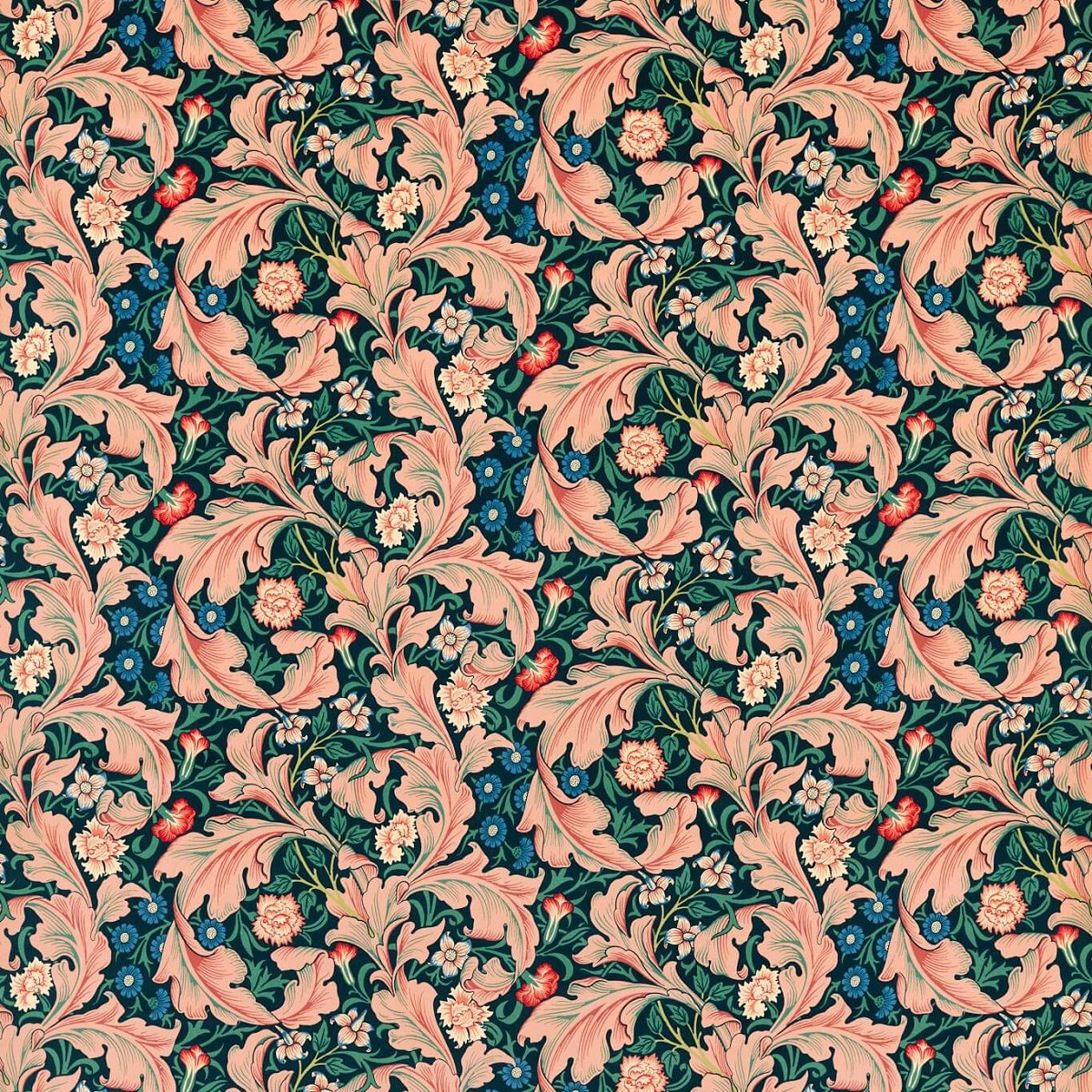 Leicester Cosmo Pink/Indigo Fabric by William Morris & Co.