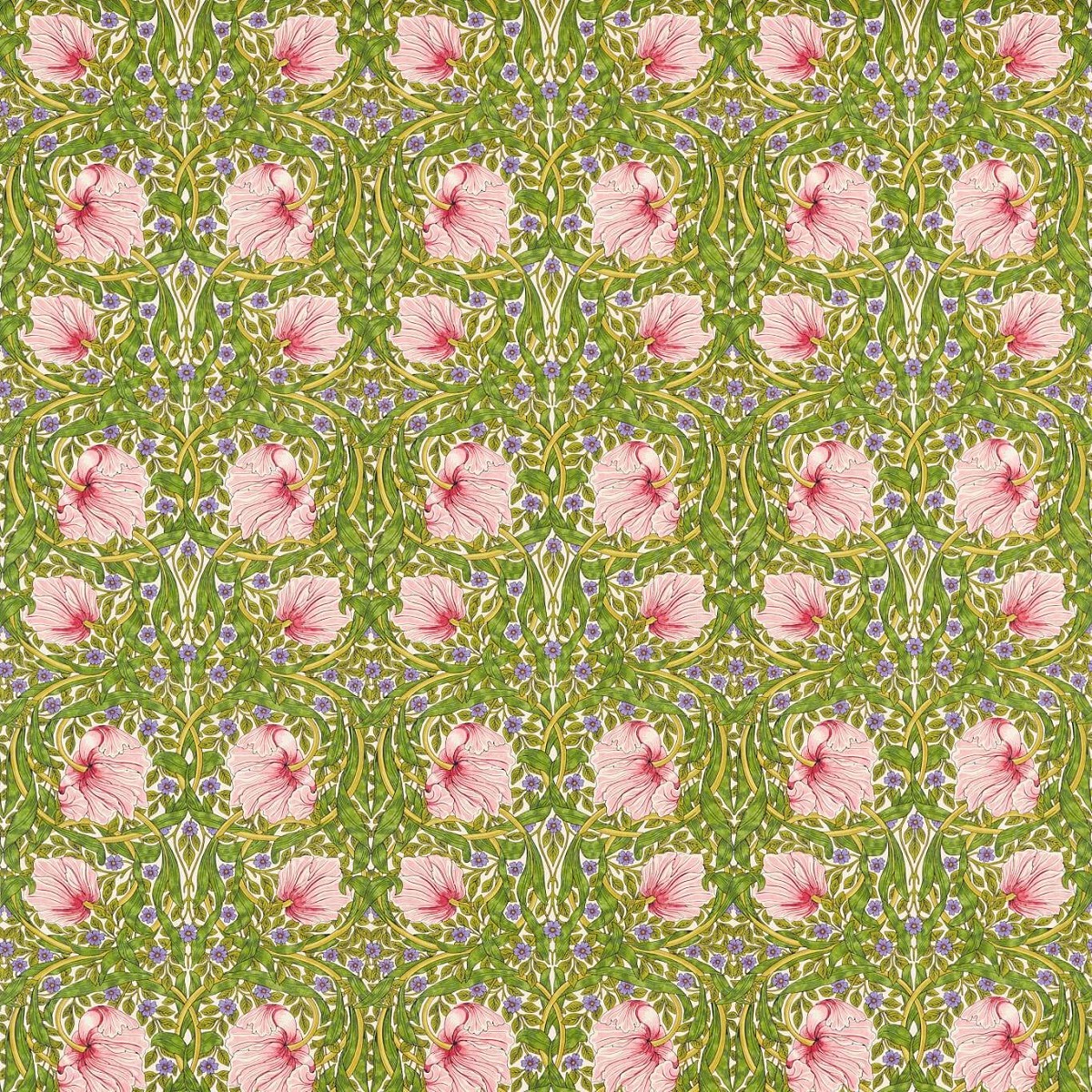 Pimpernel Sap Green/Strawberry Fabric by William Morris & Co.