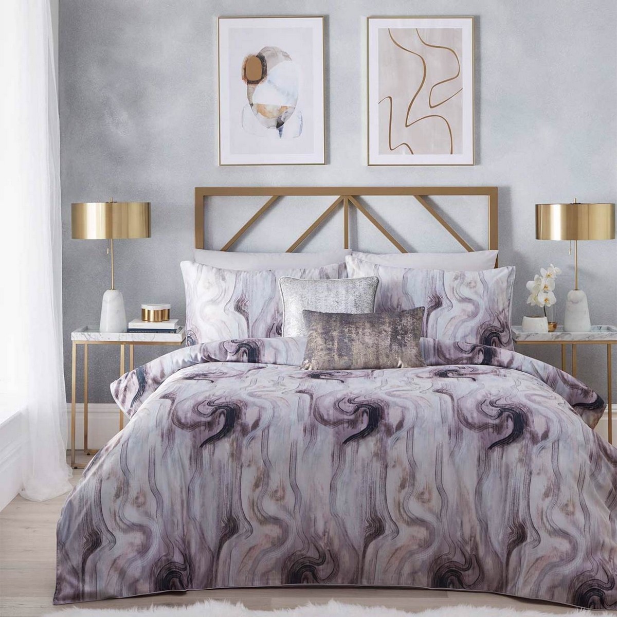 Galaxy Silver Duvet Set Fabric by Tess Daly