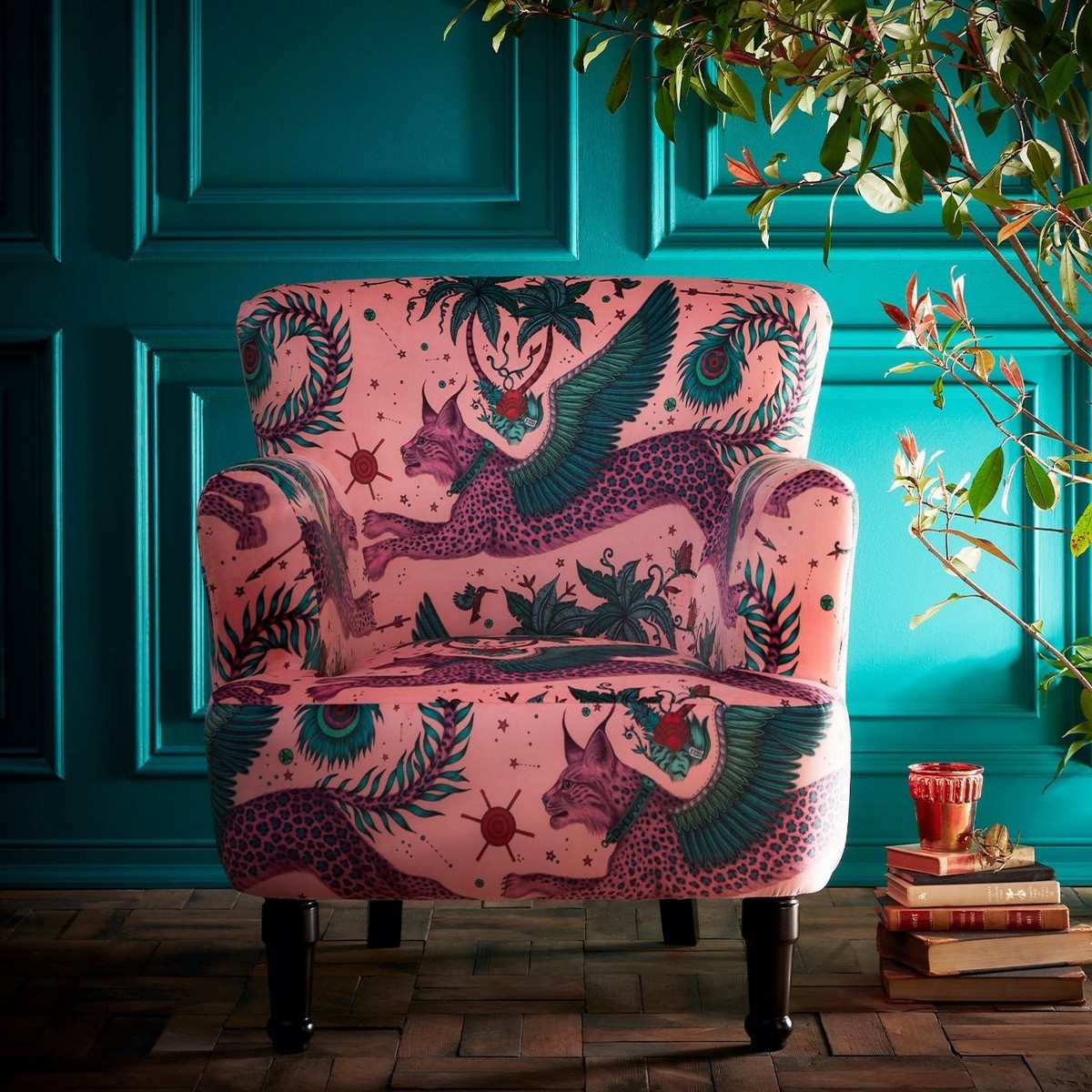 Lynx Coral Velvet Dalston Chair Fabric by Emma J Shipley