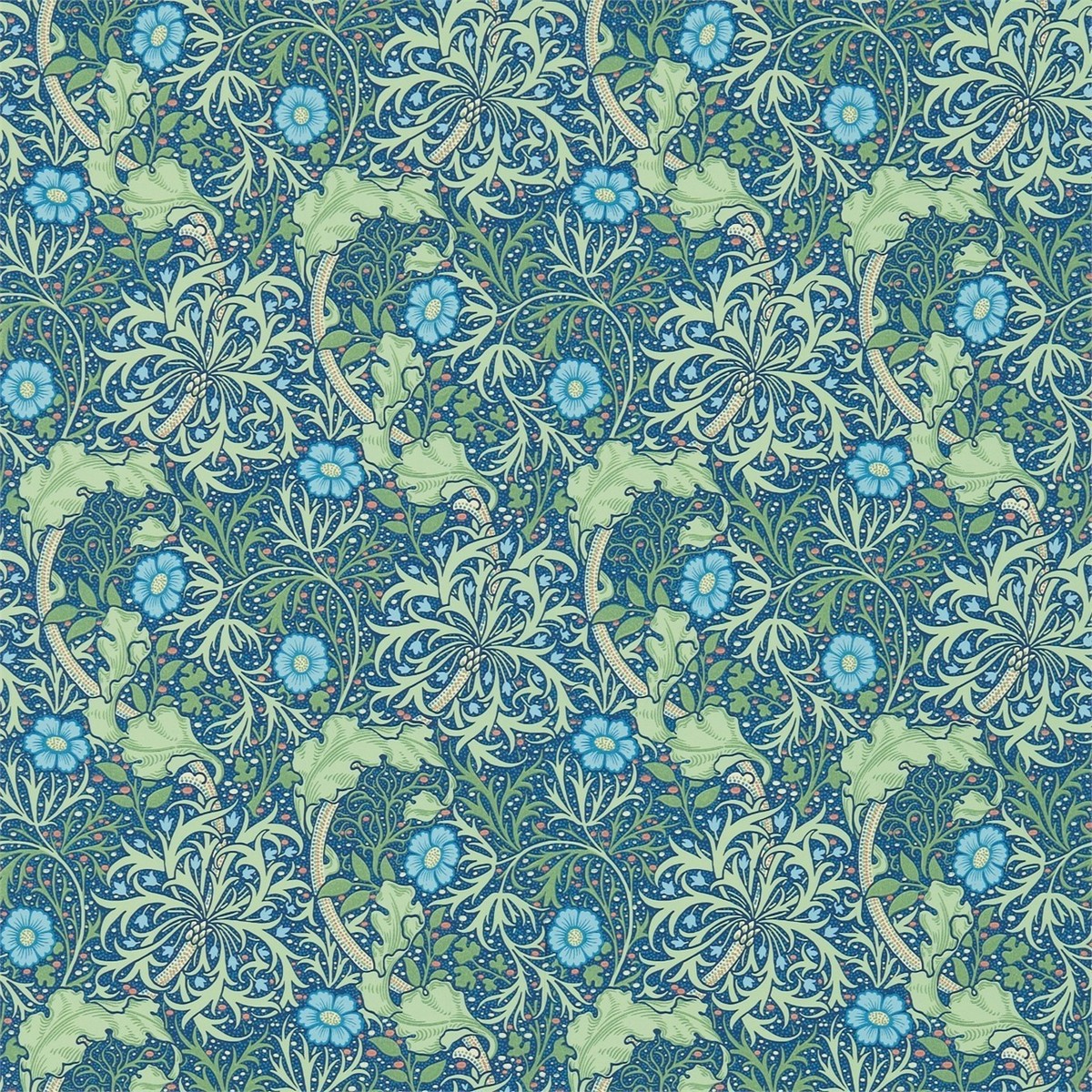 Morris Seaweed Cobalt/Thyme Fabric by William Morris & Co.