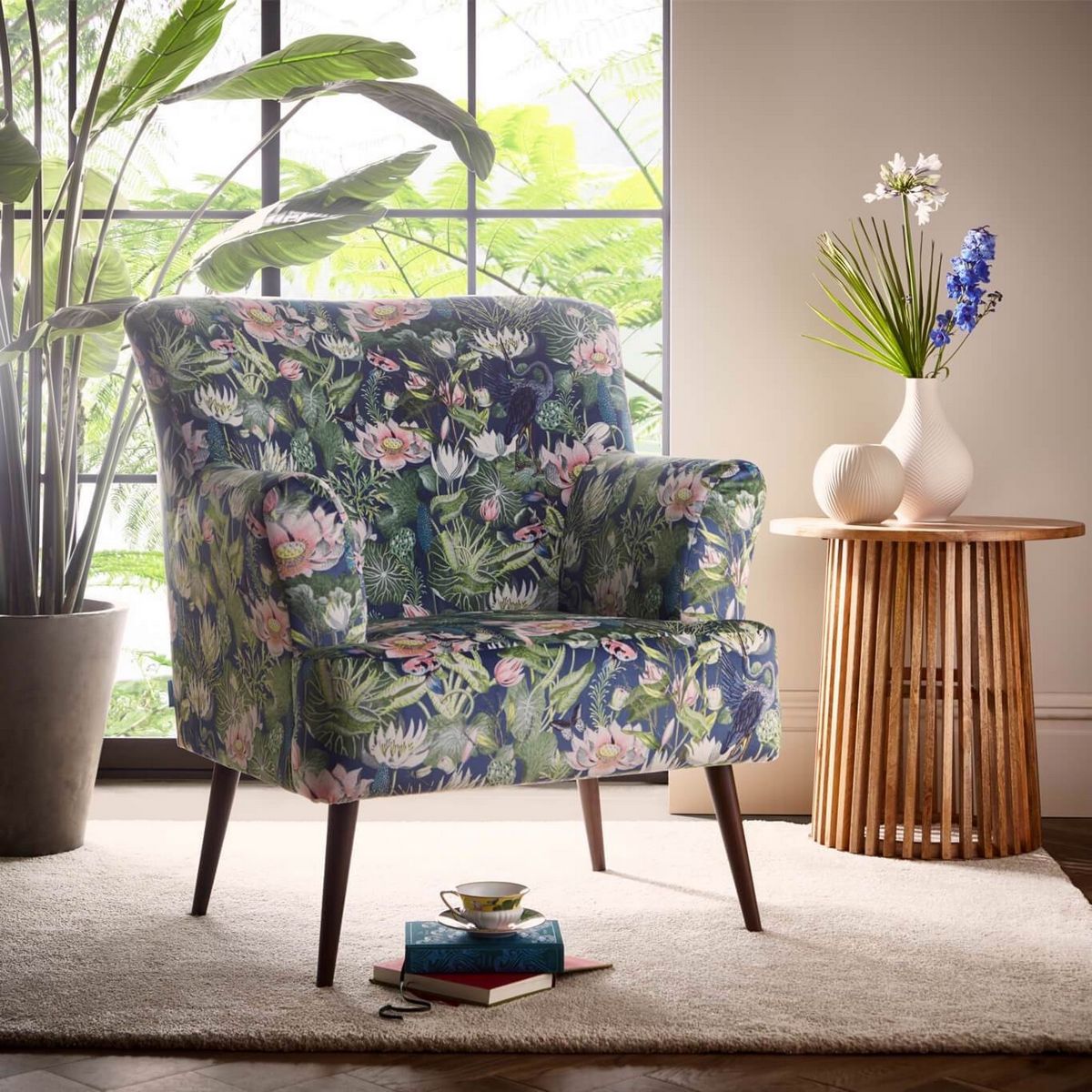 Midnight Waterlily Armchair Fabric by Wedgwood