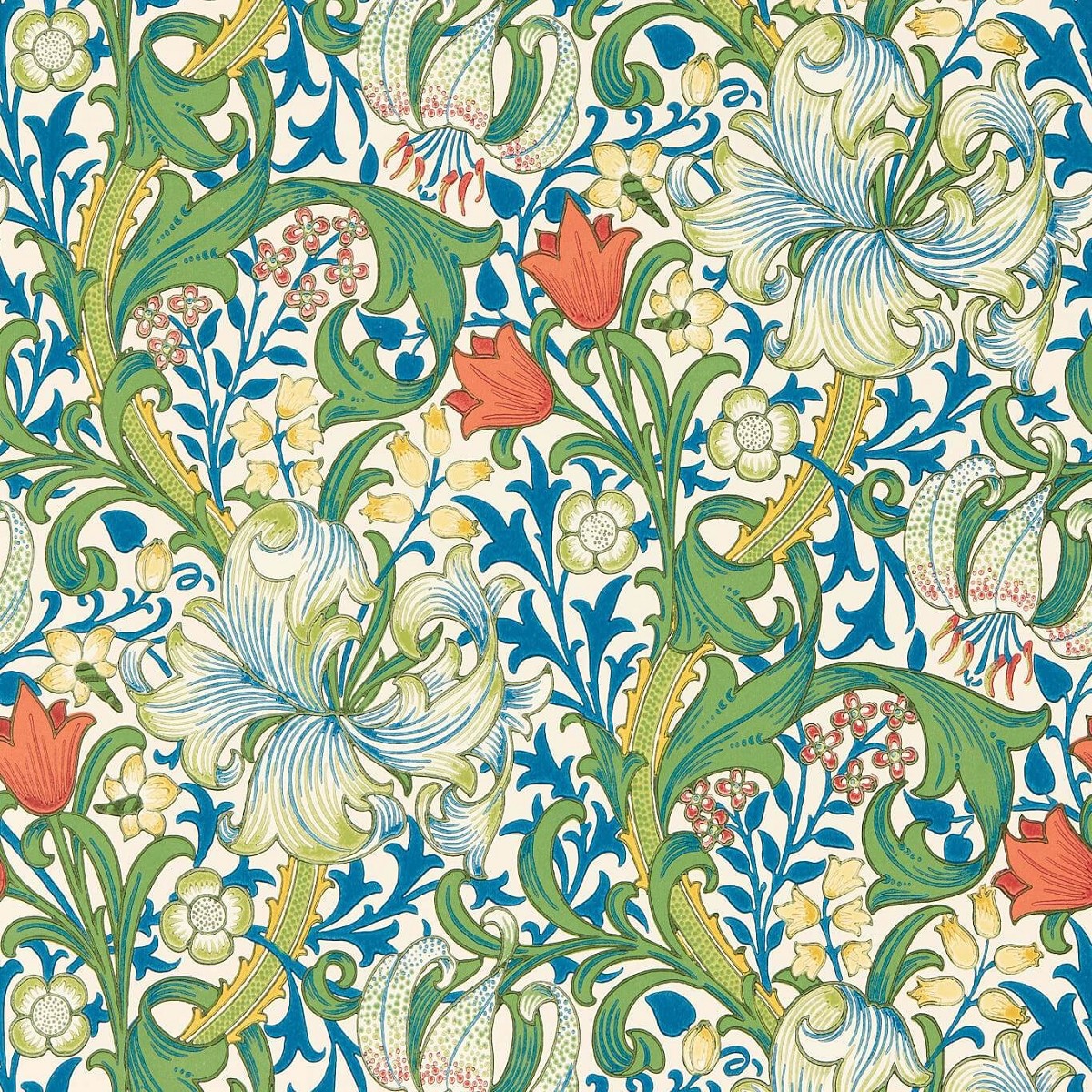 Golden Lily Twister Fabric by William Morris & Co.