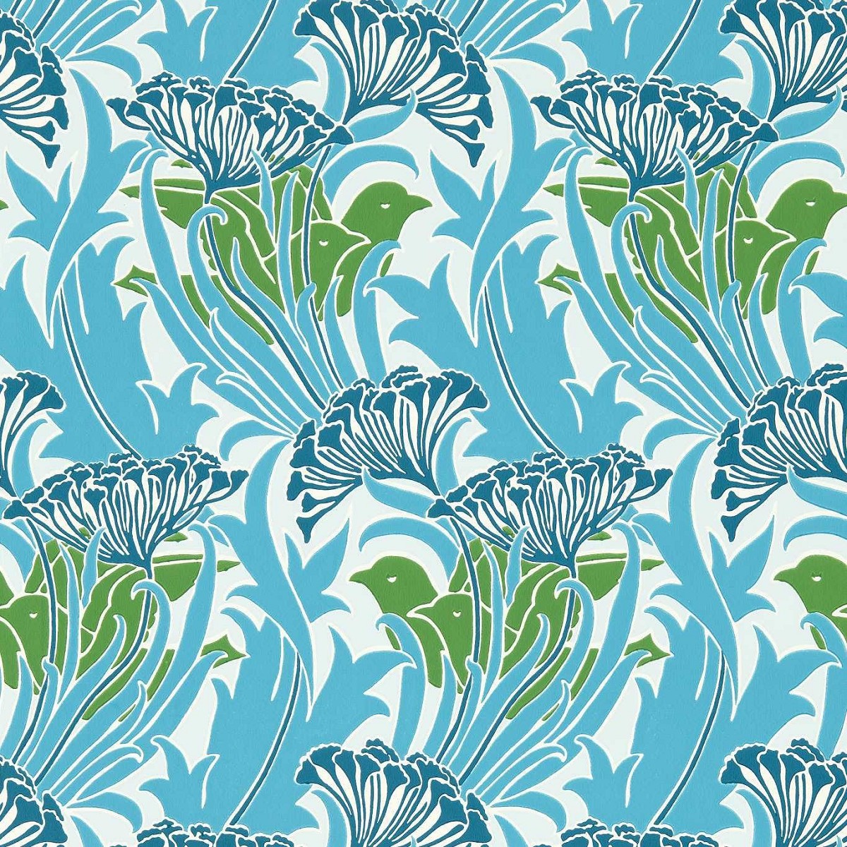 Laceflower Garden Green/Lagoon Fabric by William Morris & Co.