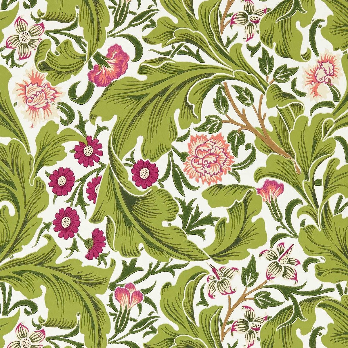 Leicester Sour Green/Plum Fabric by William Morris & Co.