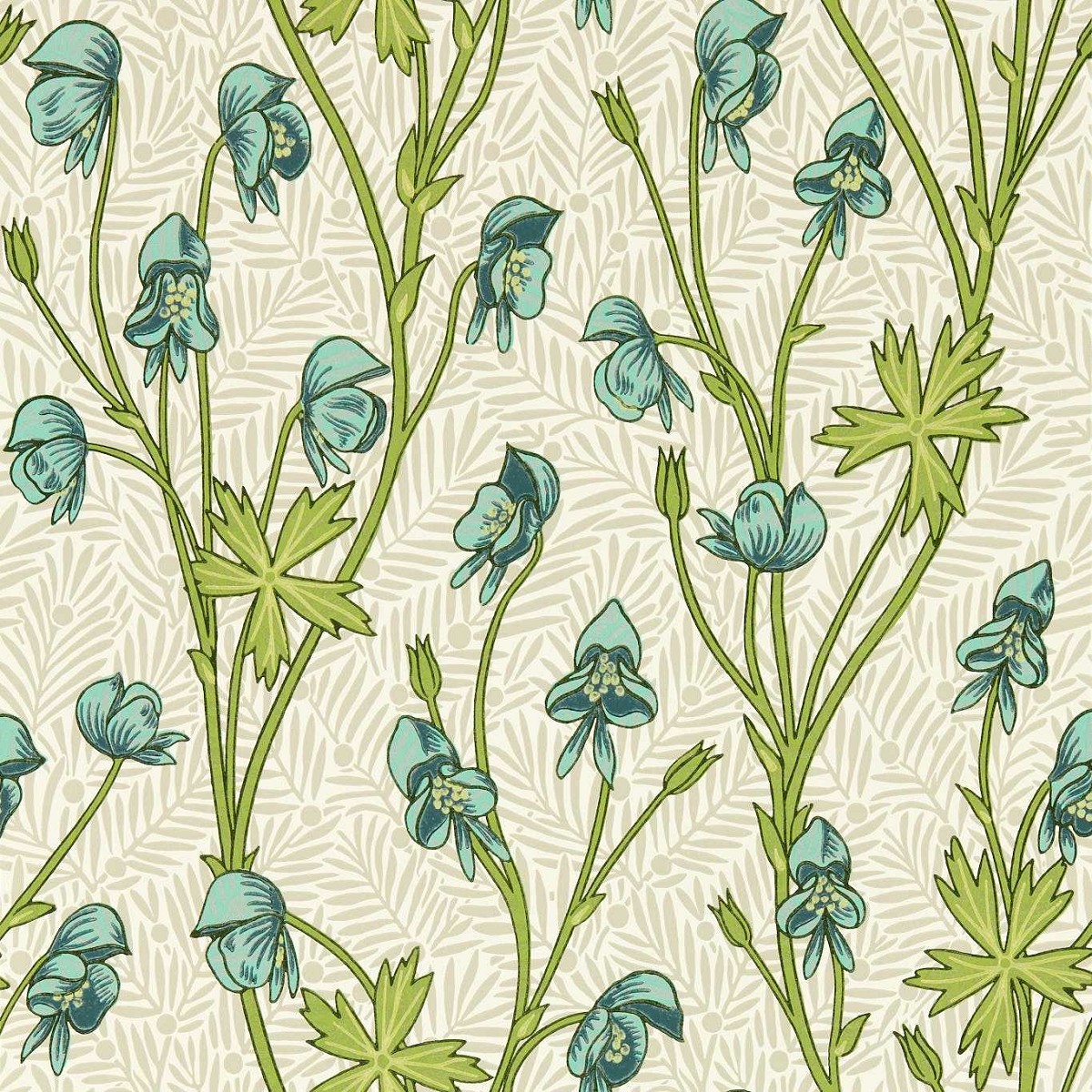 Monkshood Aqua/Peashoot Fabric by William Morris & Co.