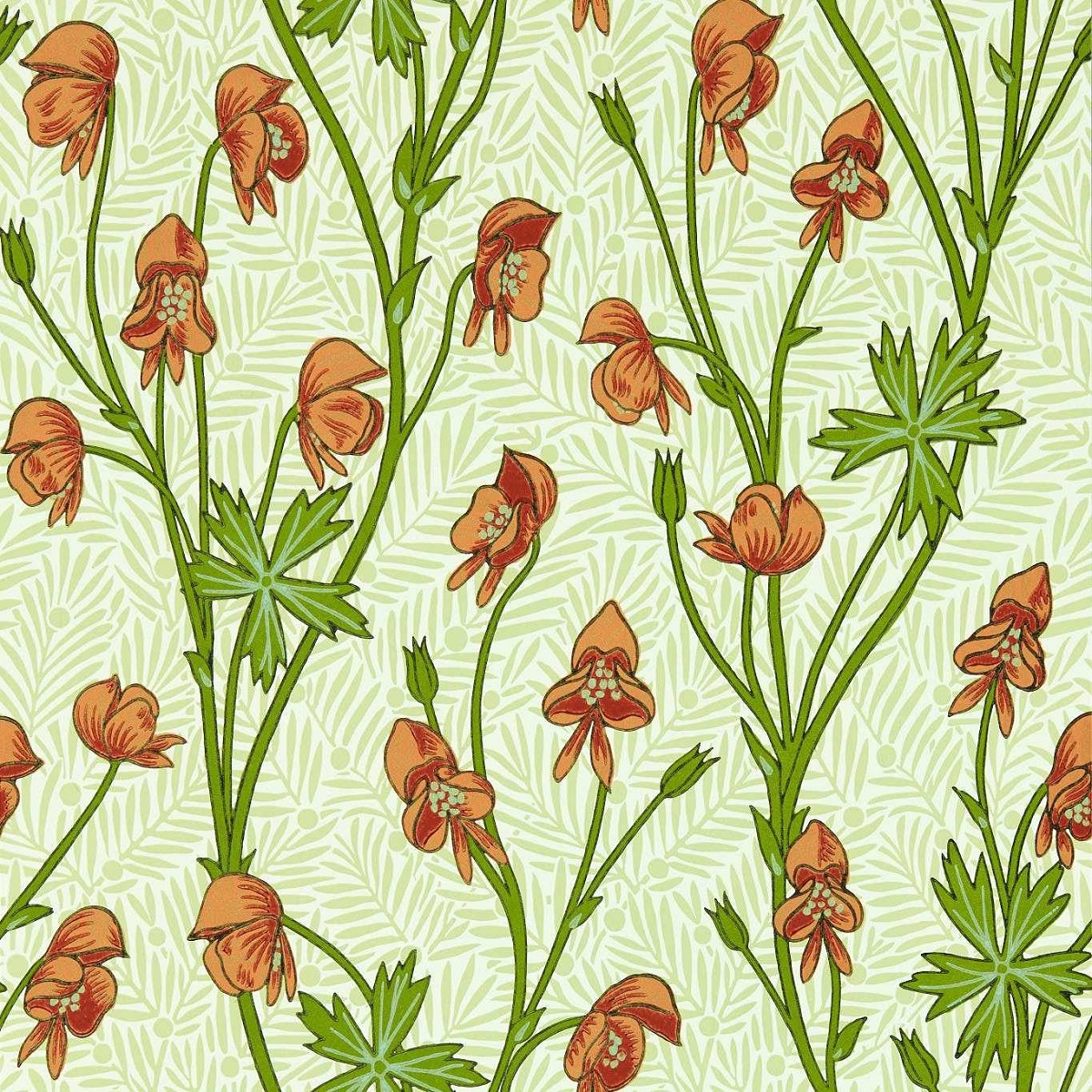 Monkshood Tangerine/Sage Fabric by William Morris & Co.