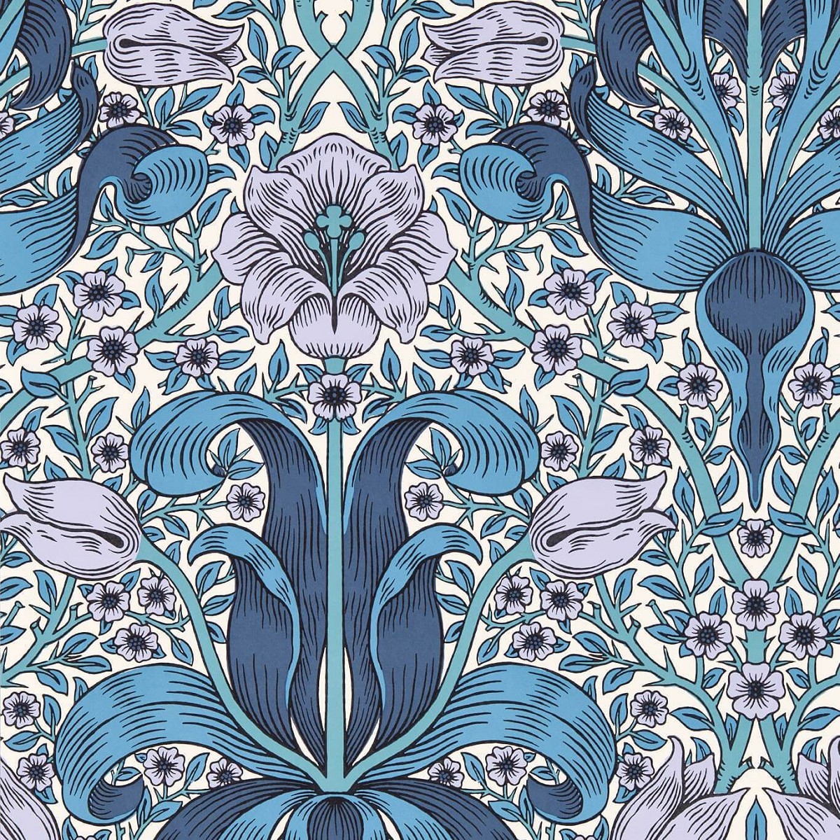 Spring Thicket Indigo/Lilac Fabric by William Morris & Co.